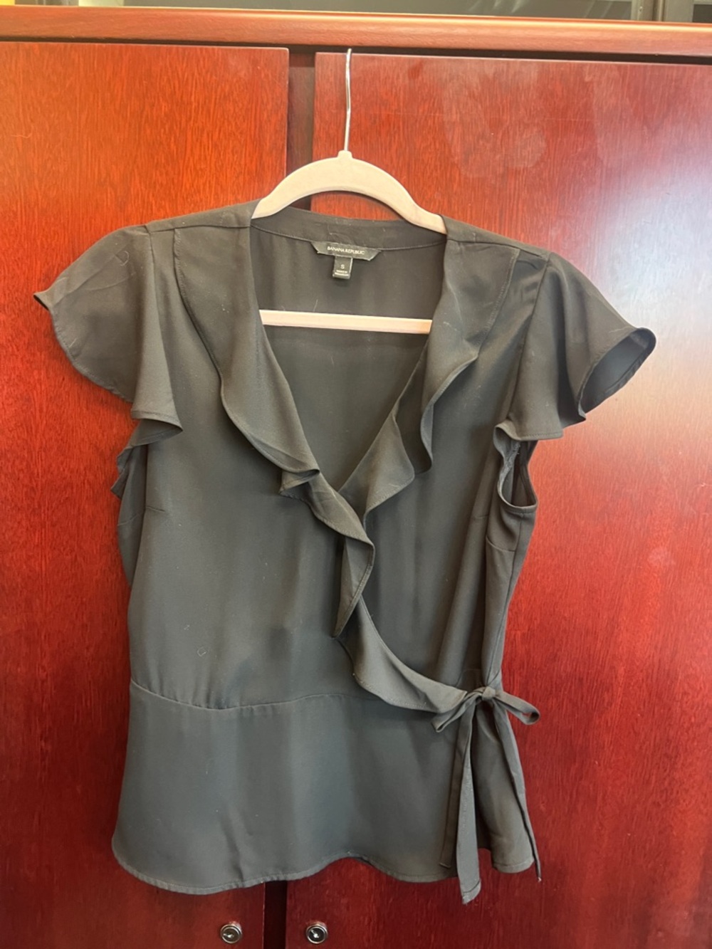 Banana Republic Black Ruffle Wrap Top